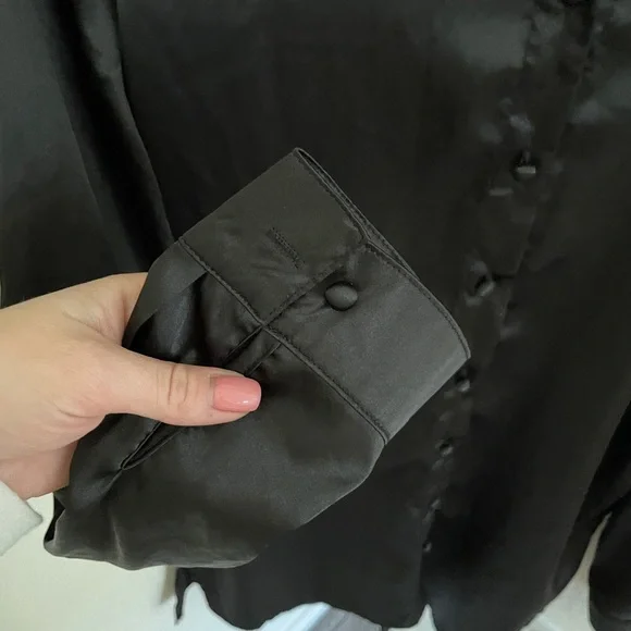 PRINCESS POLLY 90210 SATIN SHIRT MINI DRESS BLACK size 6 long sleeve - Picture 7 of 7